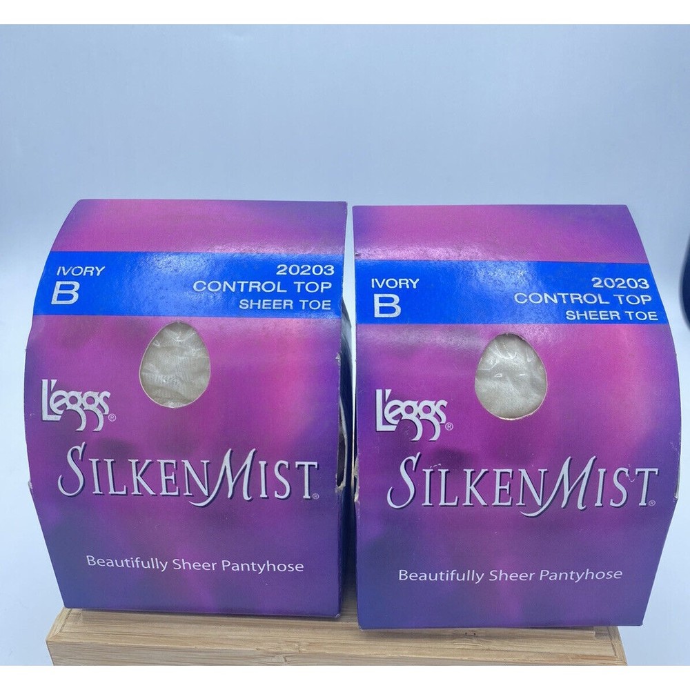 2 Pair Vintage L'eggs Silken Mist Control Top Sheer Toe Size B Ivory Pantyhose